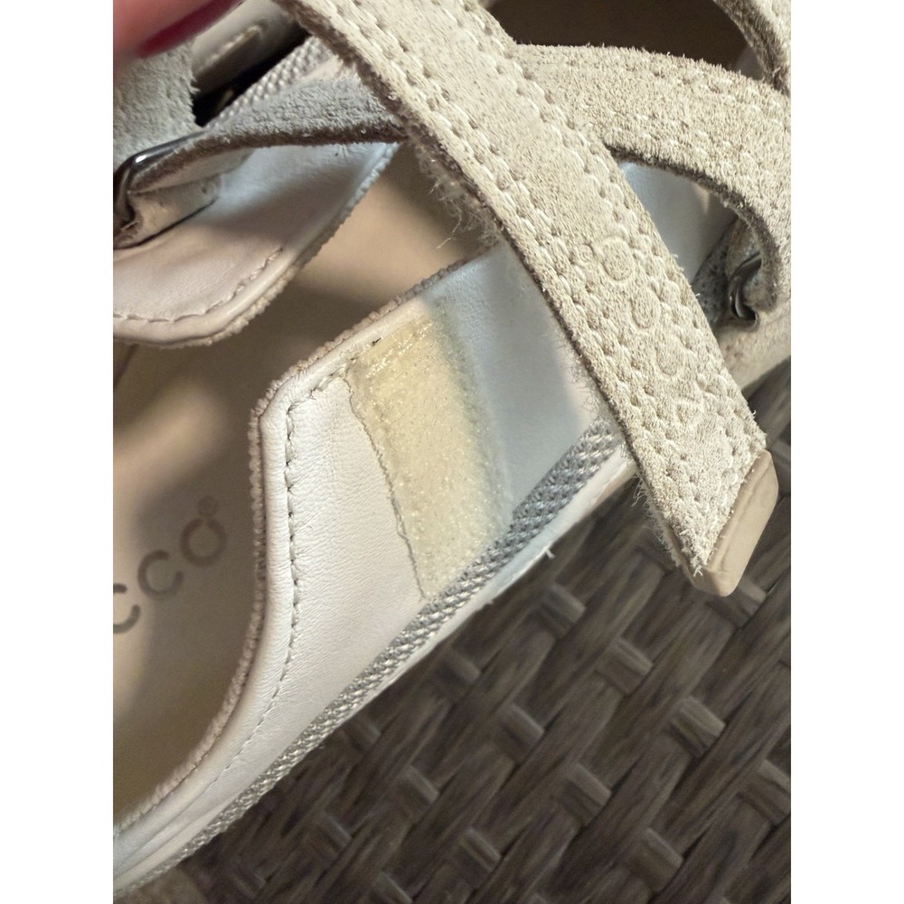 Ecco Walking Shoes White Leather Sneakers ~EU 40 US 9~Criss Cross Hook & Loop - Picture 5 of 8
